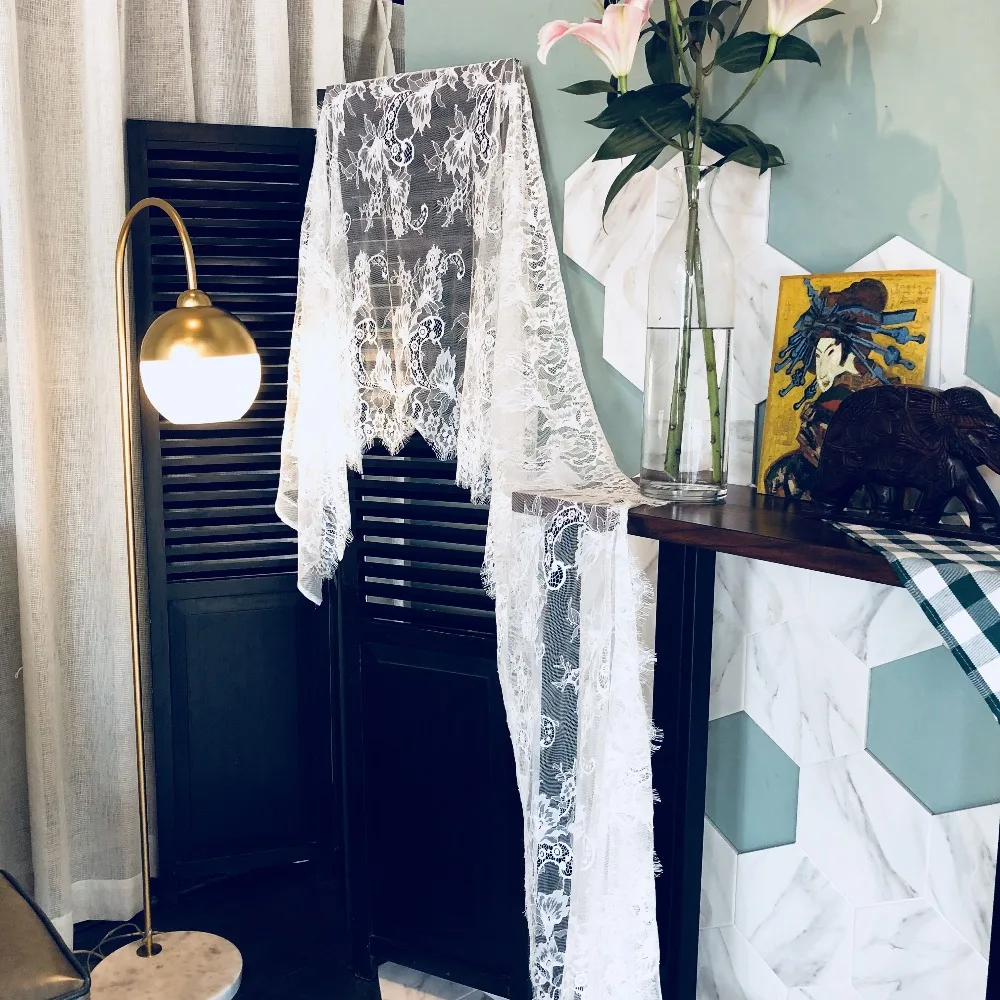 75x300CM Wedding Table Runner White Lace Table Runner Floral Table Cloth Boho For Wedding PartyChristmas Table Decoration Home  (1)