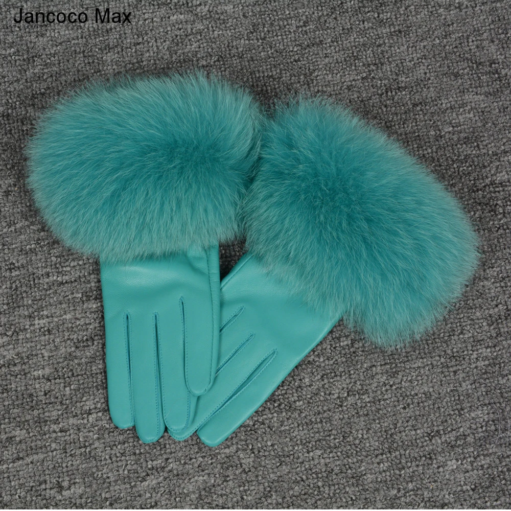 Jancoco Max * 10 цветов 2019 перчатки из натуральной кожи Новое поступление натуральной овчины и Лисий Мех Прихватки для мангала Женская мода Стиль