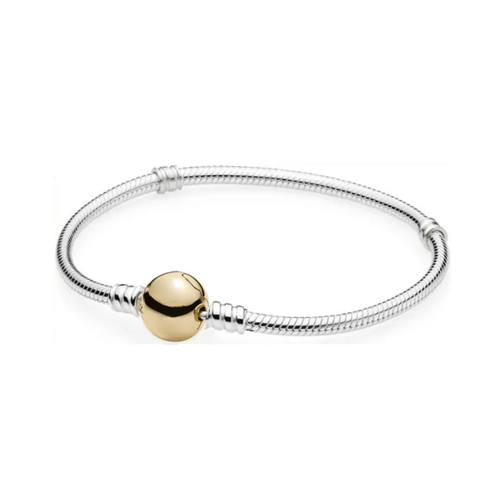 

Kristie 100% 925 Sterling Silver 1:1 Basic Bracelet Time Fits Diy Jewels Charm Cord 14 K Original Gold Color