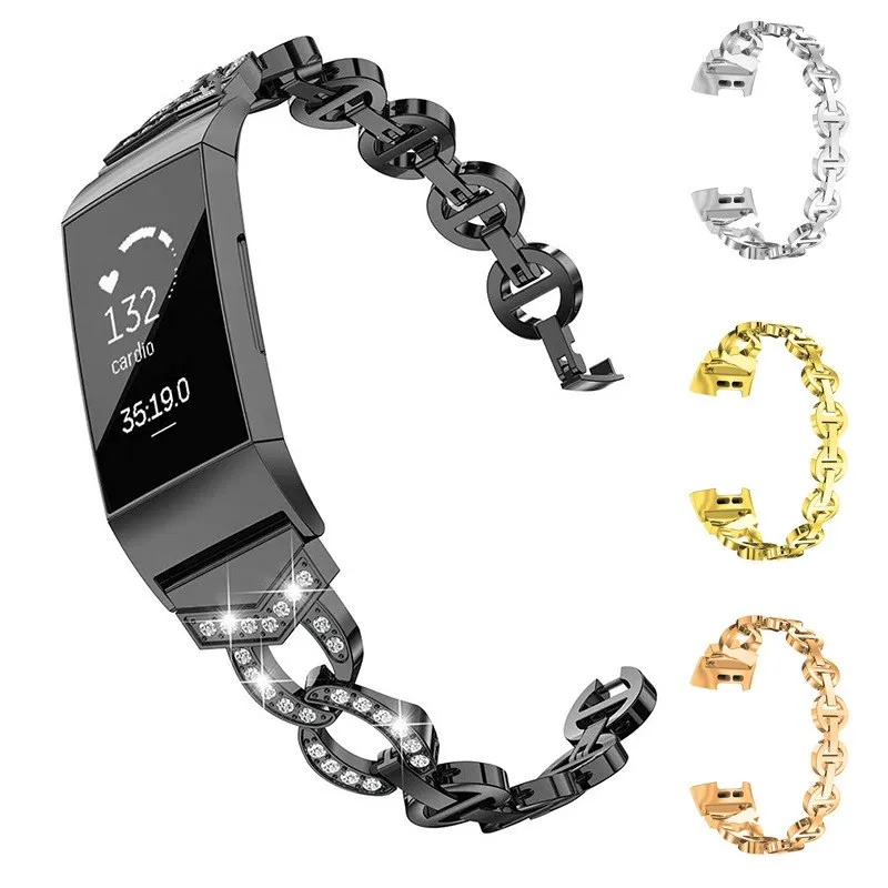 Модный сменный ремешок для Ftbit Charge 3 Gold Diamond из нержавеющей стали Ремешки наручных