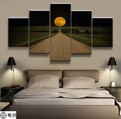 Лидер продаж без рамки 5 панелей картинка супер лунный свет шоссе пейзажа работа Wall Art Холст Картина оптовая продажа