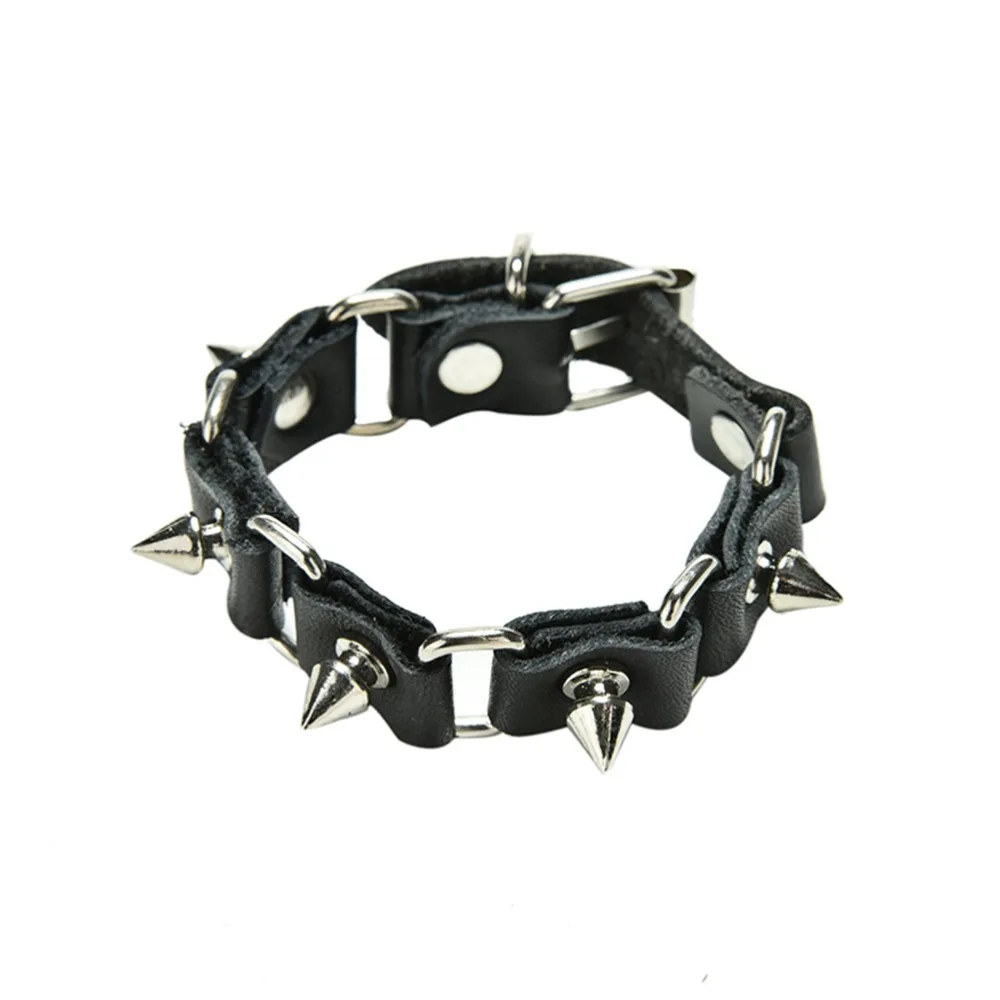 

1 Pc Cool Wolf Tooth Bangle Cuff Bracelet Fashion Gothic Metal Cone Stud Spikes Rivet Leather Wristband Men Punk Style