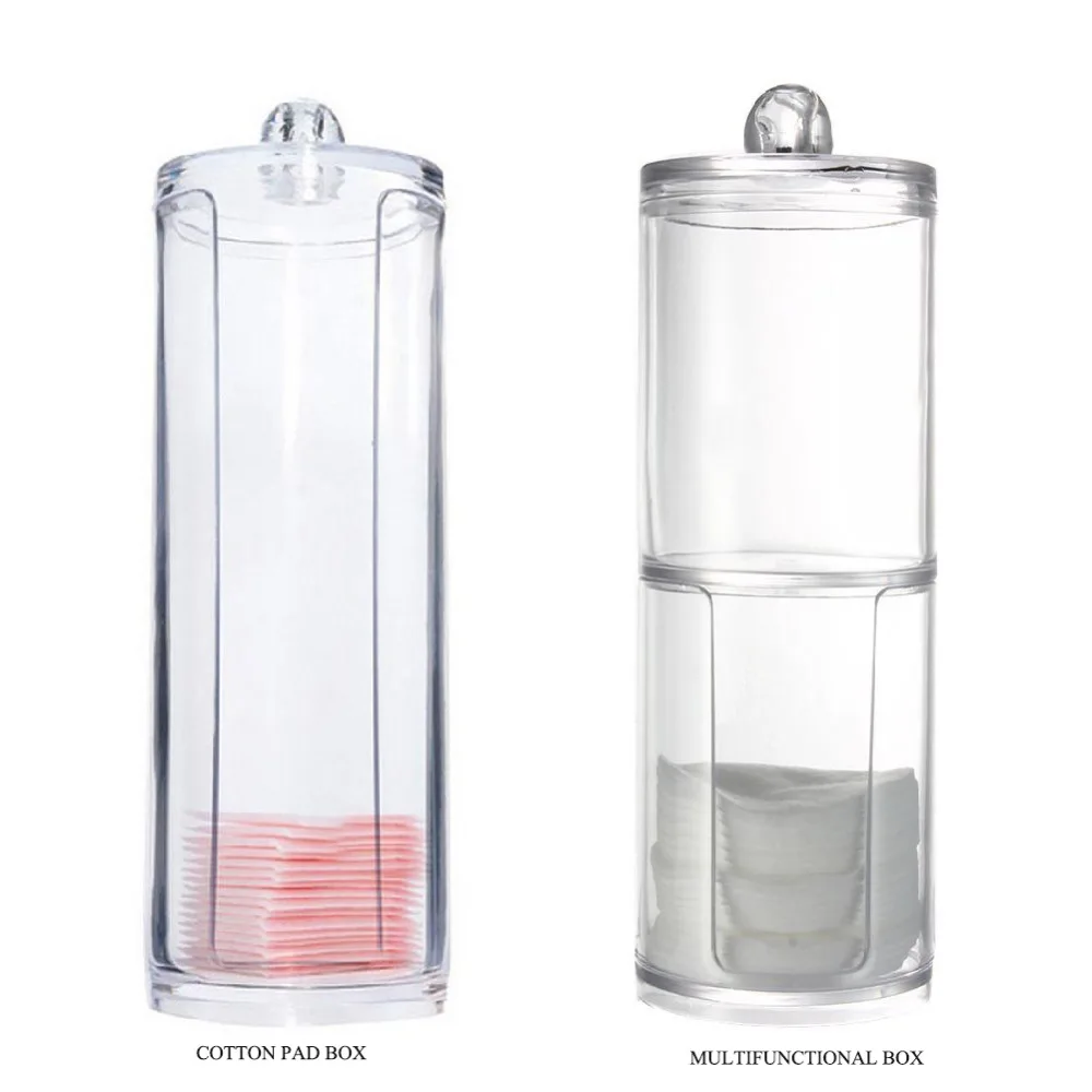 

Clear Acrylic Cotton Swab Organizer Box Protable Cosmetics Round Container Makeup Pad Storage Case Makeup Accessories