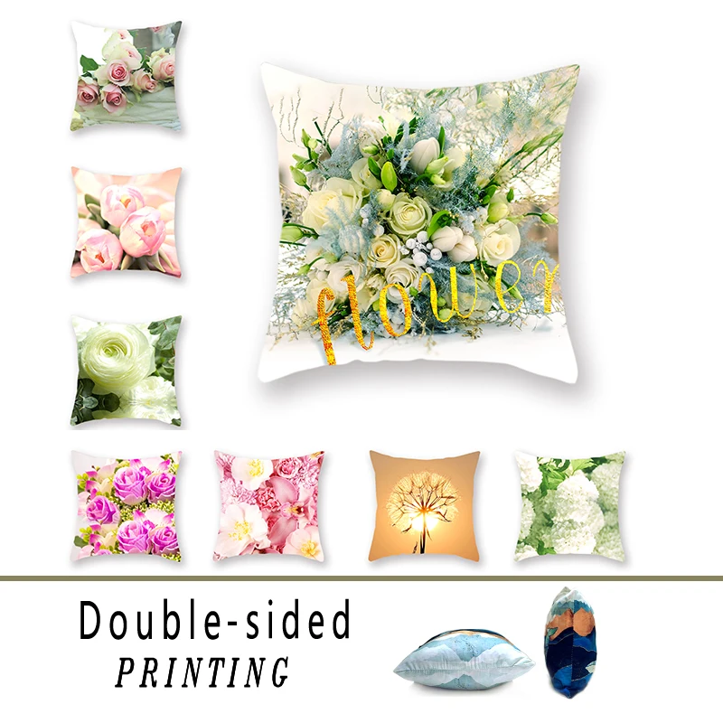 

American Pastoral Double-sided Polyester Pink Flowers Hug Pillowcase Agricultural Decoration Hydrangea Dandelion Cushion Cover