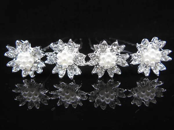 

6 pcs Clear Crystal Wedding Party Bridal Prom Races Flower Hair Pins Clips