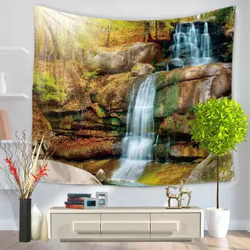 

Waterfall Mountain Scenery Printing Hippie Wall Tapestry Polyester Fabric Home Wall Decoration 130x150/150x200cm