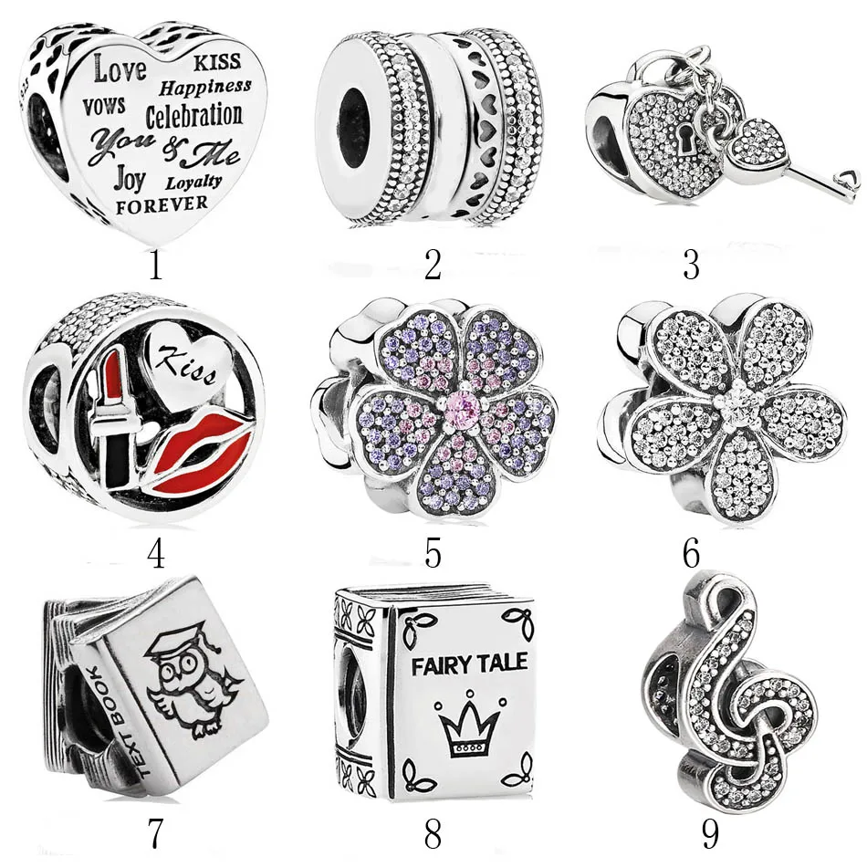 

Authentic 925 Silver DIY Jewelry Fairy Tale Book Daisy Spinning Love Lock Music Treble Kiss Charms fit Lady Bracelet Bangle