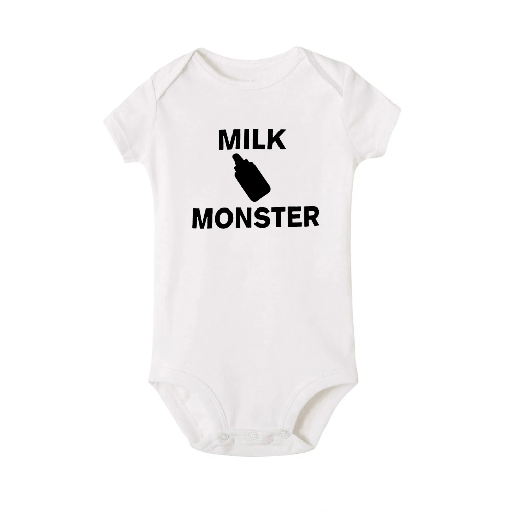 Beer Monster Milk Monster Matching T-Shirt Dad& Baby Casual Short Sleeve O-neck Letter Print Family Clothes Dad Kids Cute Top