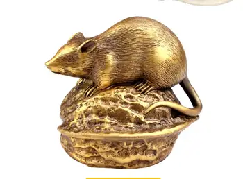 

SCY 905+++The copper twelve zodiac rat decoration Feng Shui Wang Yun Cai walnut mouse mascot craft ornaments