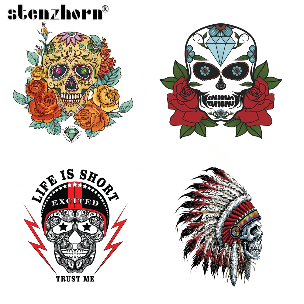 

skull skeleton Patch Iron On Patches For Clothing Heat Transfers For DIY T-shirt Clothes for cowboy jacket Ironing Sticker