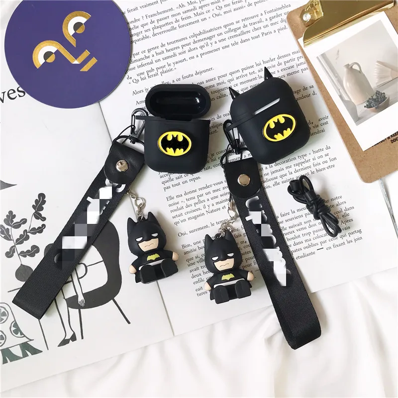

Cute Q Version DC Superhero Batman Doll Keychain Wireless Bluetooth Earphone Case for Airpods Protective Cover Accessories