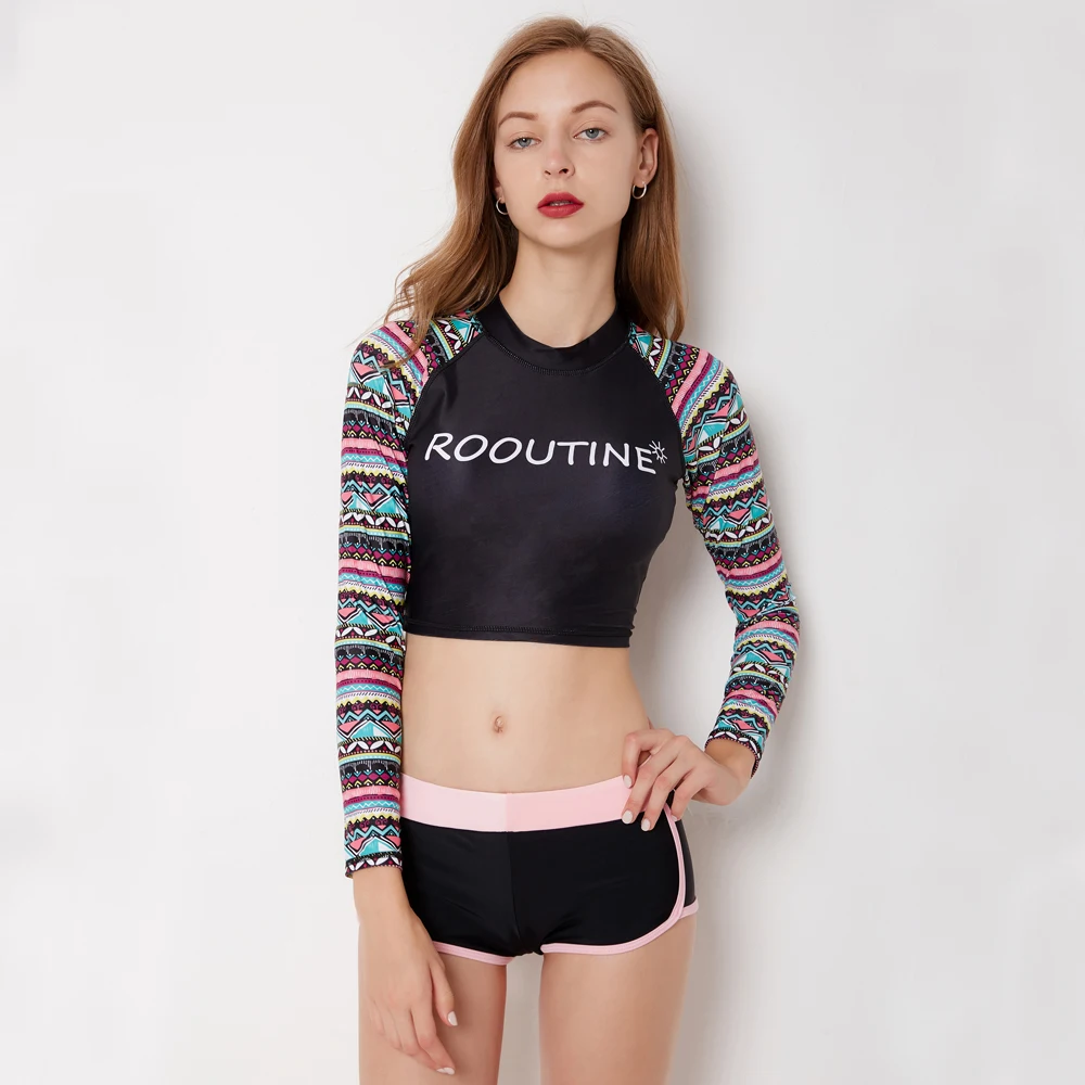 

Popular Long Sleeve Women Swimming Suit High Quality Print Two-Piece Swimwear Surfing Swimsuit Bathing Suits Plus Size XXL