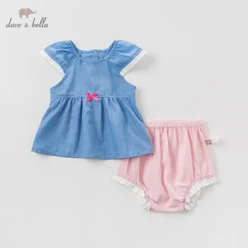 

DBH10819 Dave bella summer baby girl clothing sets cute children solid suits infant high quality clothes girls pullover outfit