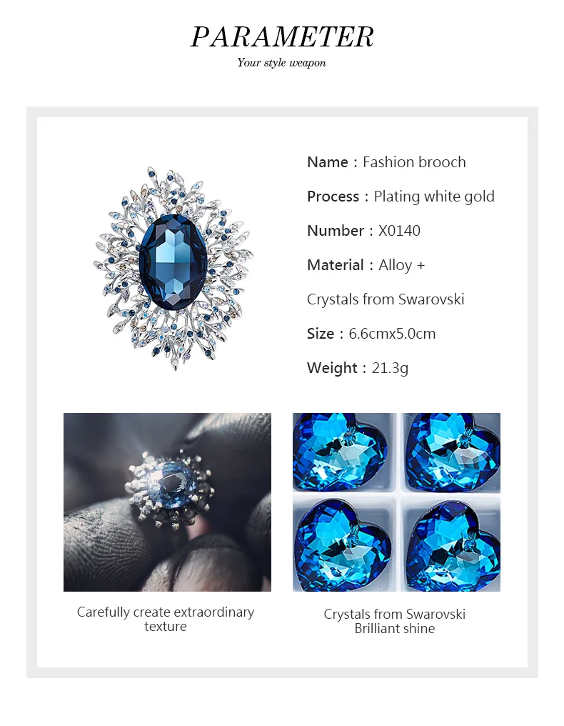 Blue Swarovski Crystal Brooches  (3)
