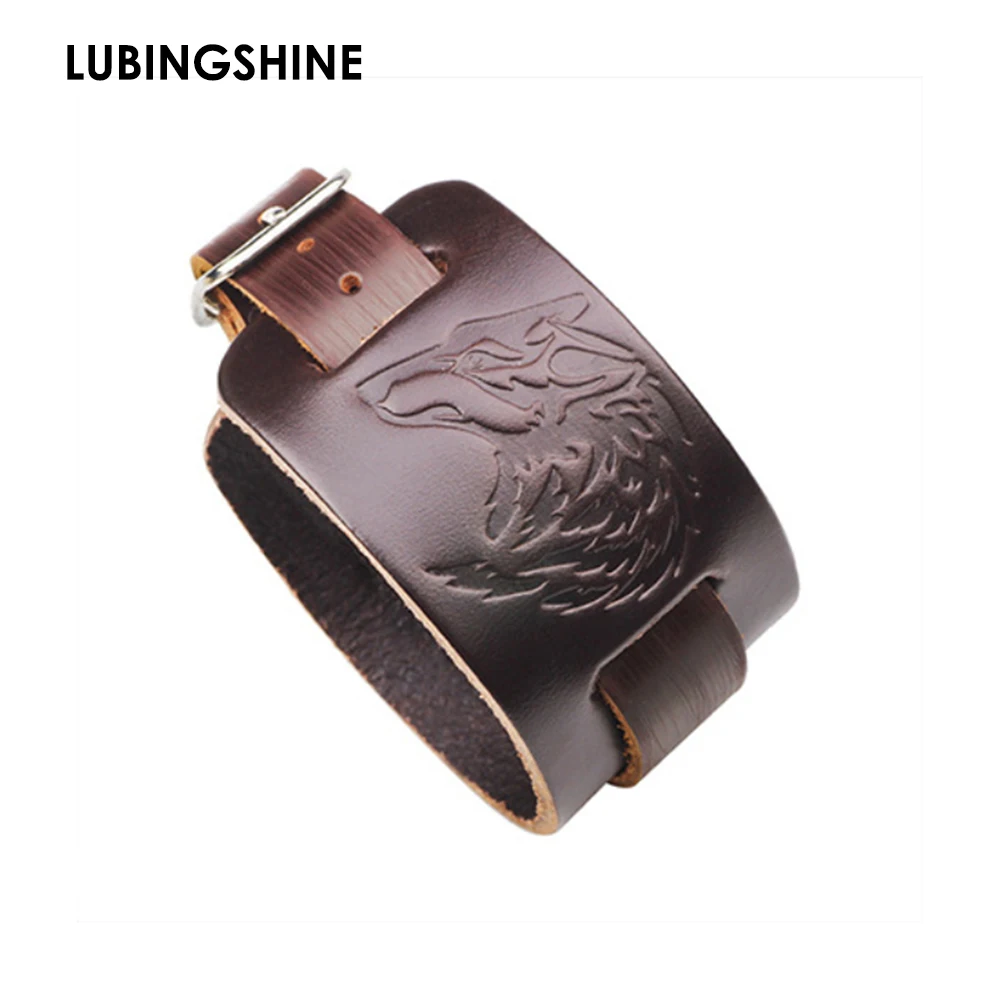 

Vintage Genuine Leather Watch Band Bracelet Bangles Adjustable Brown Wide Bracelet for Men Fashion Cuff Wristband Jewelry