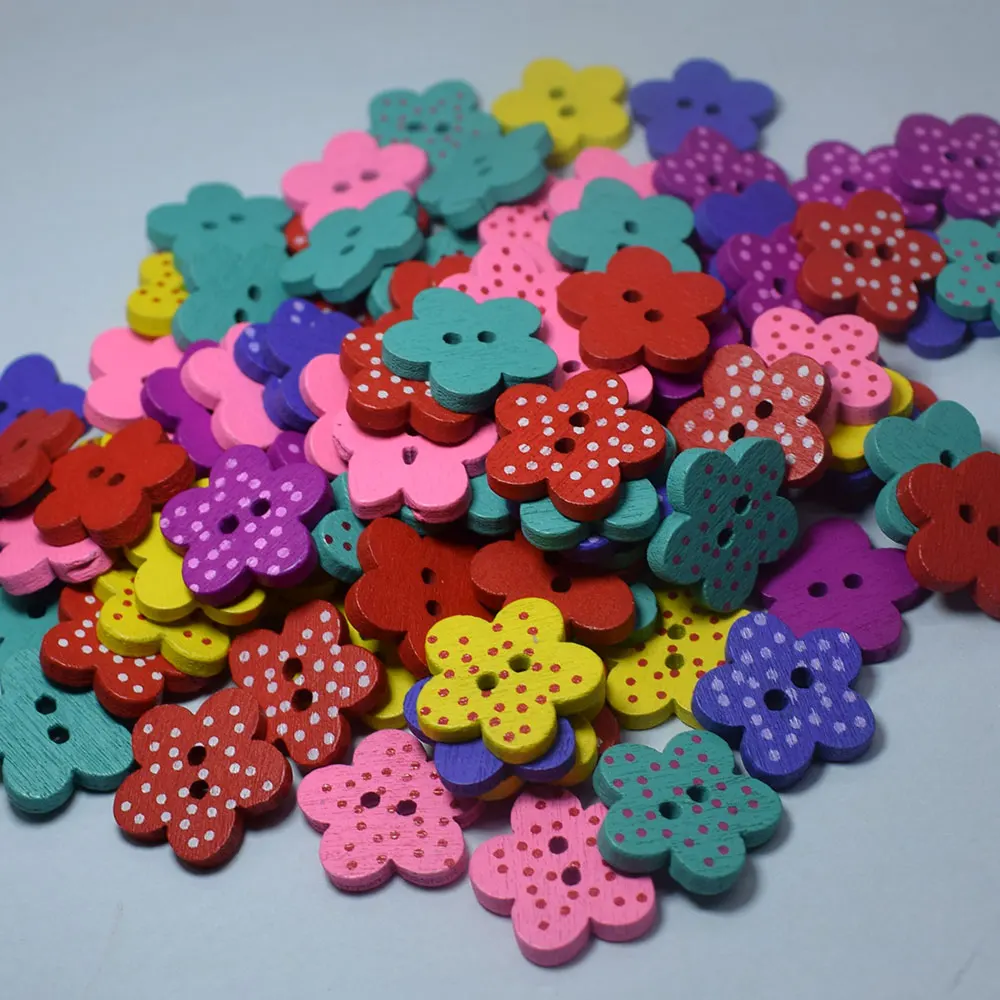 100PCS Wood Buttons Sewing Scrapbooking Flower Dots Mixed Wood Buttons
