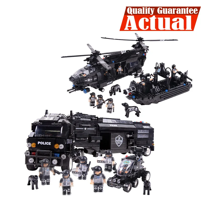 

SWAT Military City Police Combat Bus Ship Transport Aircraft Building Blocks Bricks Enlighten legoingly Toys For Children Boys