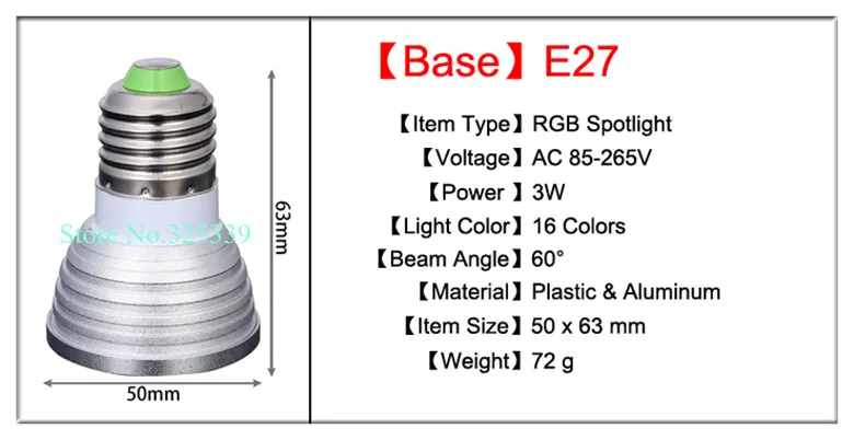 Бесплатная Доставка 20 шт. 3 Вт E27 GU10 E14 RGB светодиодный свет дистанционного Управление 16 Цвет RGB Светодиодный прожектор лампа droplight