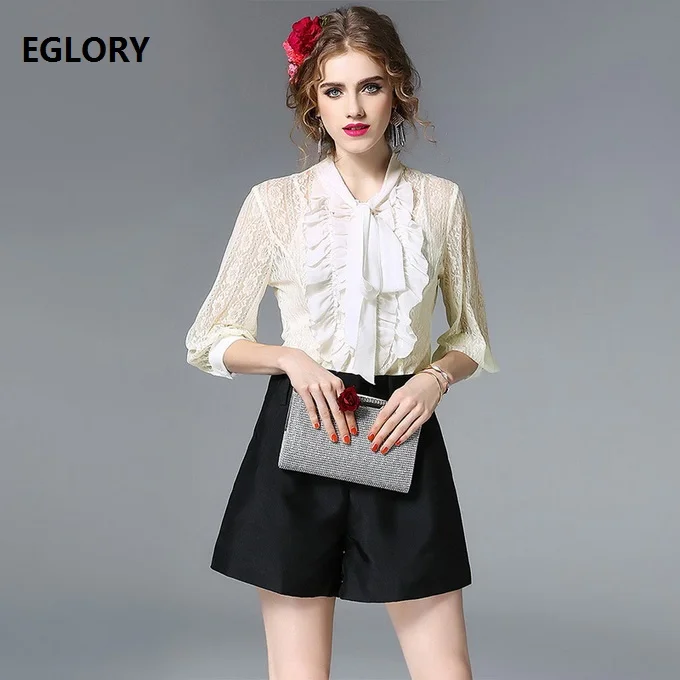 Camisa blusa Nova Moda Senhora Do Escritório Arco Gola de Renda Elegante Branco Preto Elegante Sexy Blusas Mulher de Negócios Trabalho Blusas XL