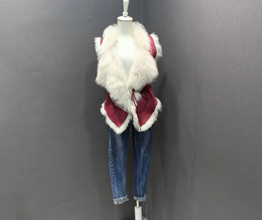 ladies genuine leather and sheep fur waistcoat (9)