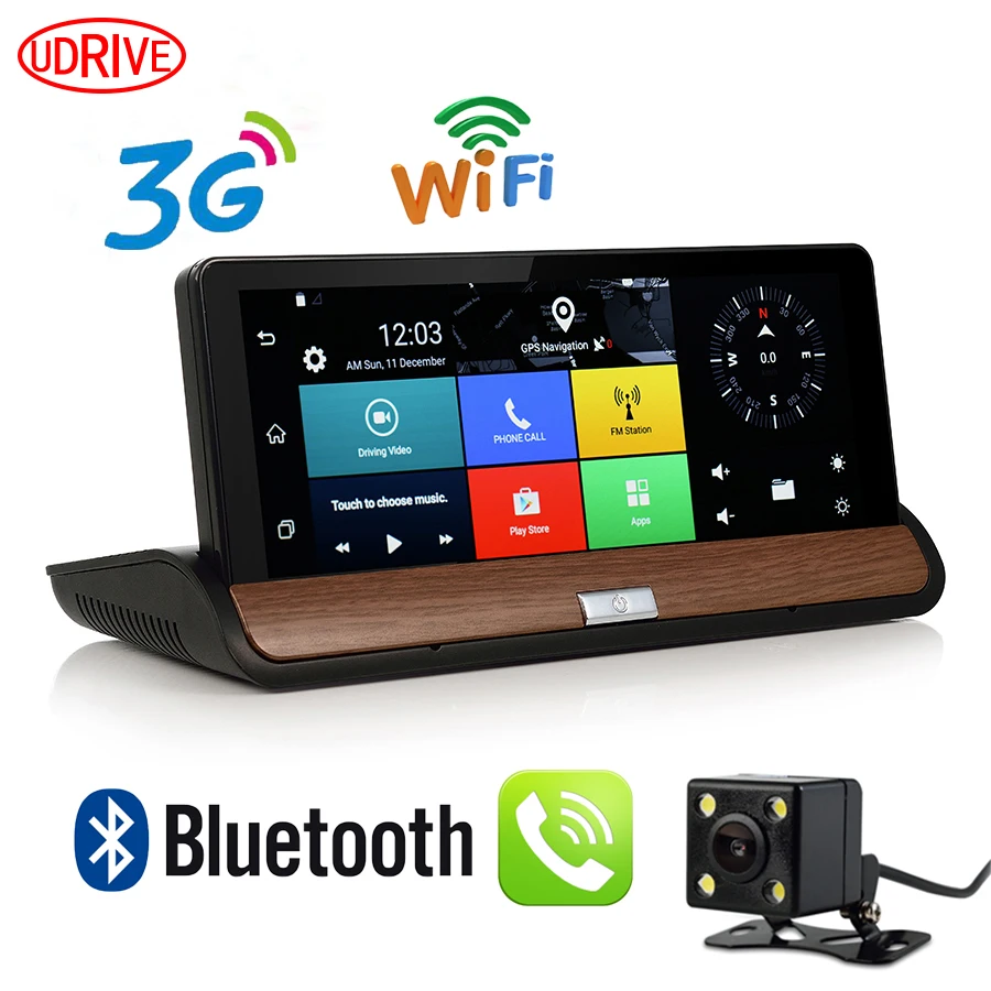Udricare 7 inch 3G GPS WiFi Android 5 0 Dashboard GPS Navigation Dual Lens Bluetooth FHD1080P