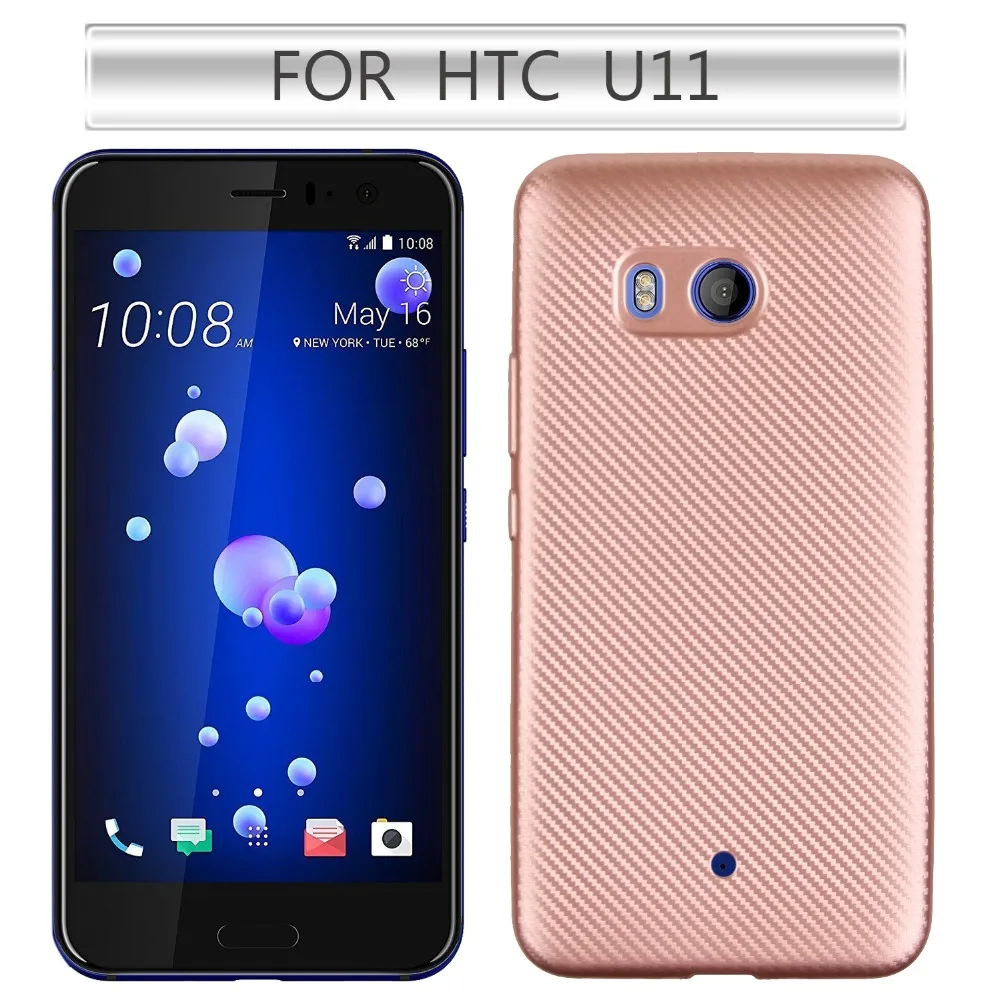 

Carbon Fiber Case for HTC U11 Silicone Rubber soft TPU Back Cover for HTC U 11