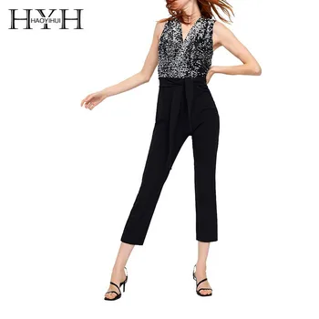 

HYH Haoyihui Sexy V-collar Sexy pearl pants sleeveless double-breasted V-neck Rompers women party office lady Jumpsuits