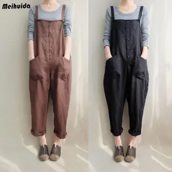 

Women Casual Cotton Overalls Jumpsuit Strap Rompers Dungaree Oversized Trousers