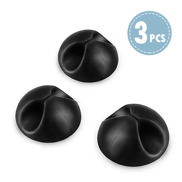 !ACCEZZ 3Pcs Round Clip phone Cable Wire Winder Desktop Mouse Earphone Tidy Organizer USB Cord Fixer Holder Collation Management Black