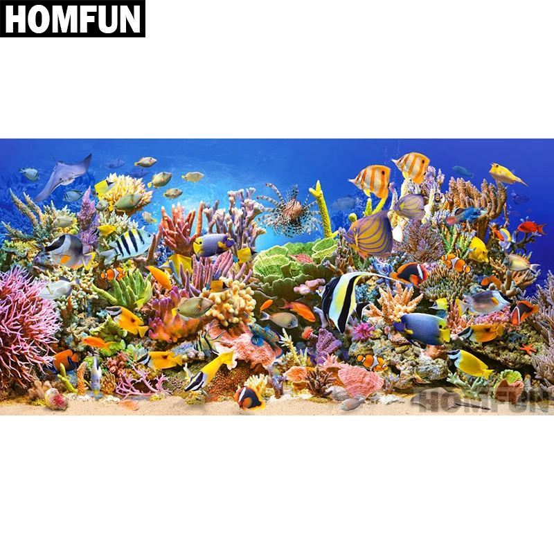 HOMFUN полный квадратный/круглый дрель 5D DIY Алмазная картина "Рыба для морских кораллов" 3D вышивка крестиком 5D домашний Декор подарок A01119
