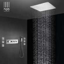Brass Bathroom Thermostatic Water Mixer Ceiling Mounted Shower Head Bath Rain Shower Set Faucet torneira banheiro HP2218 concealed thermostatic shower set panel bathroom mixer faucet bath tap sus304 ceiling shower head 300x300 rain mist bf5203