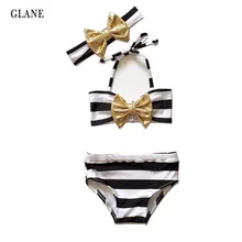 Милый полосатый моряк детский купальник бикини Купальники с высокой талией купальный костюм для детей для маленьких девочек бикини детские купальники