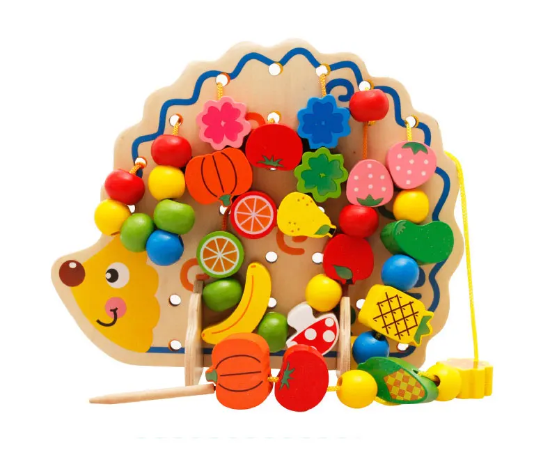 Детские игрушки из дерева фрукты шнуровка бусы игрушка практической жизни раннего обучения Развивающие деревянные головоломки для детей