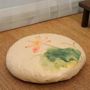 

Linen Meditation Cushion Round Japanese Futon Large Floor Cushions Flat Pads Removable and Washable