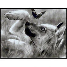 5D поделки алмазов картина Фото Пользовательские собака играть Бабочка 3D Вышивка крестом Мозаика Декор