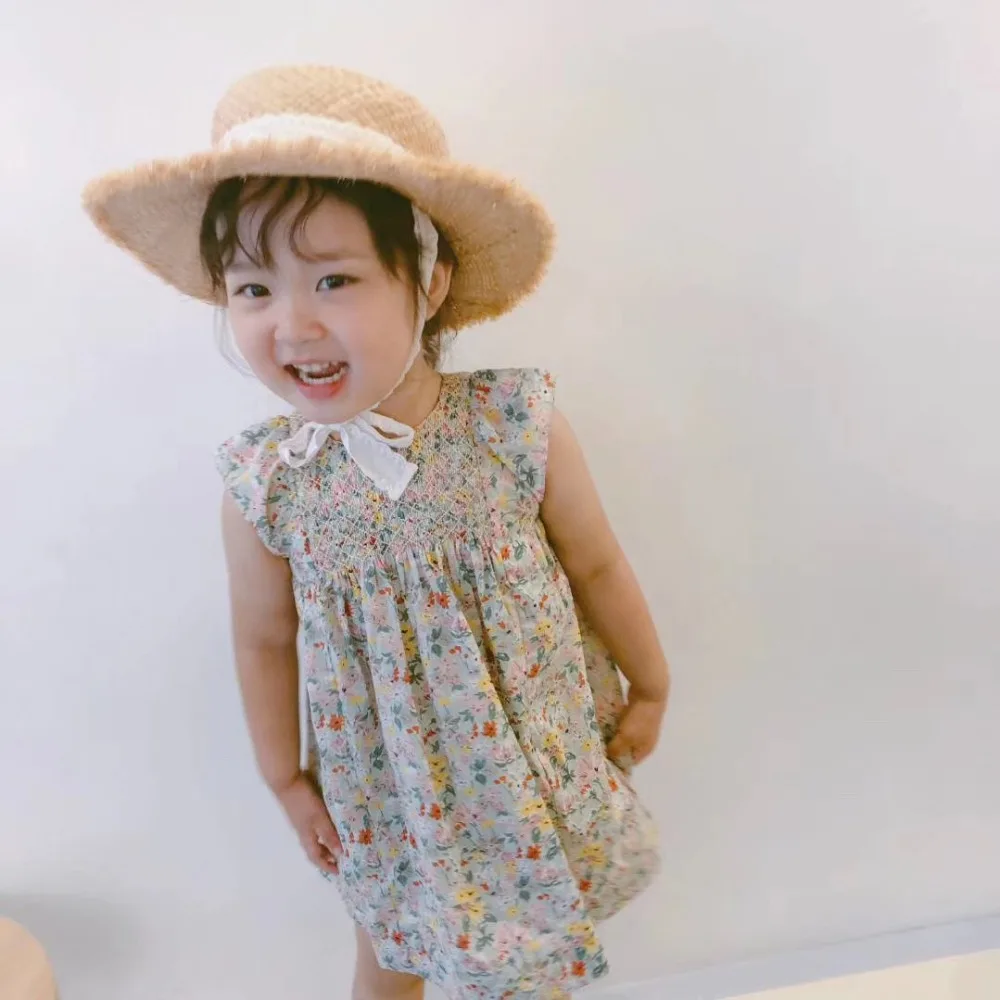 

baby dress floral pattern handmade smocking design vintage style princess toddler girls dress