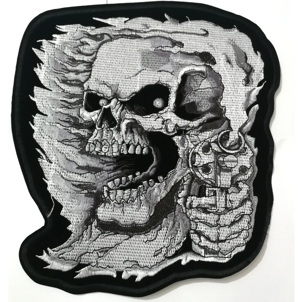 

Custom Large Embroidery Punk Live to Ride Skull Gun Patches Biker Motorcycle Iron On Clothing Chopper Patches Ride free badges