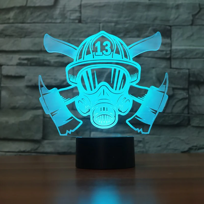

3D Firefighter Mask Modelling Table Lamp LED 7 Colors Changing Night Light Novelty Sleep Lighting Home Decor USB Luminaria Gifts