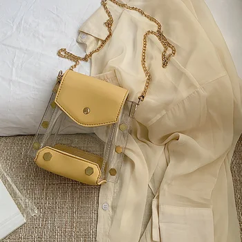 

AUAU-Women'S Fashion Wild Diagonal Cross Bag Transparent Shoulder Bag Women'S Jelly Bag Chain Bag