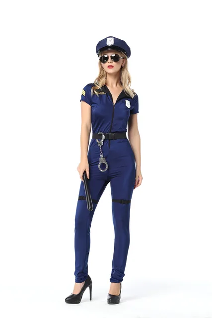 Qy123 2018 Lady Sleeveless Policewomen Jumpsuit Fancy Halloween Rompers