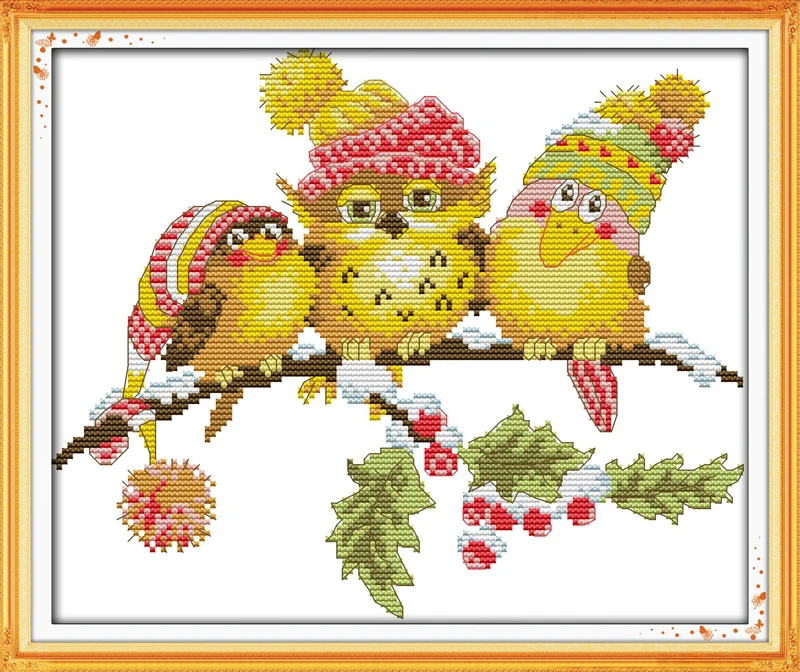 

The owl with friends, counted printed on fabric DMC 14CT 11CT Cross Stitch kits,embroidery needlework Sets, Home Decor