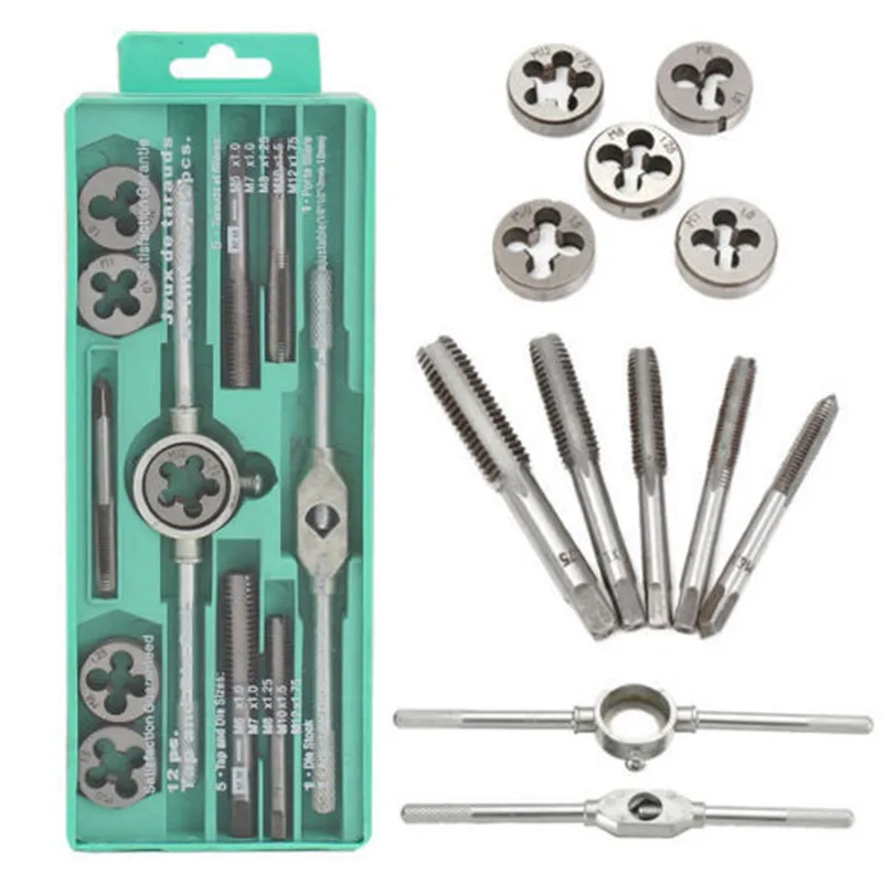 

12pcs/set Multifunction NC Screw Tap & Die Set External Thread Cutting Tapping Hand Tool Kit Thread Screwdriver with M6 M7 M8 M1
