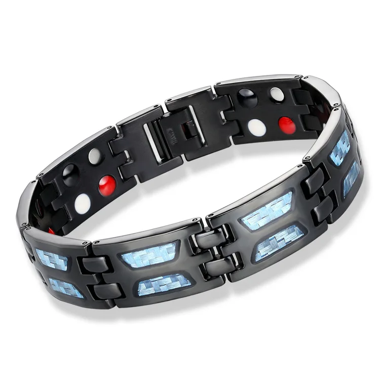 Двухрядные 4 в 1 отрицательные ионы Германий синий браслет для мужчин углеродно-титановый волокно браслеты подарок