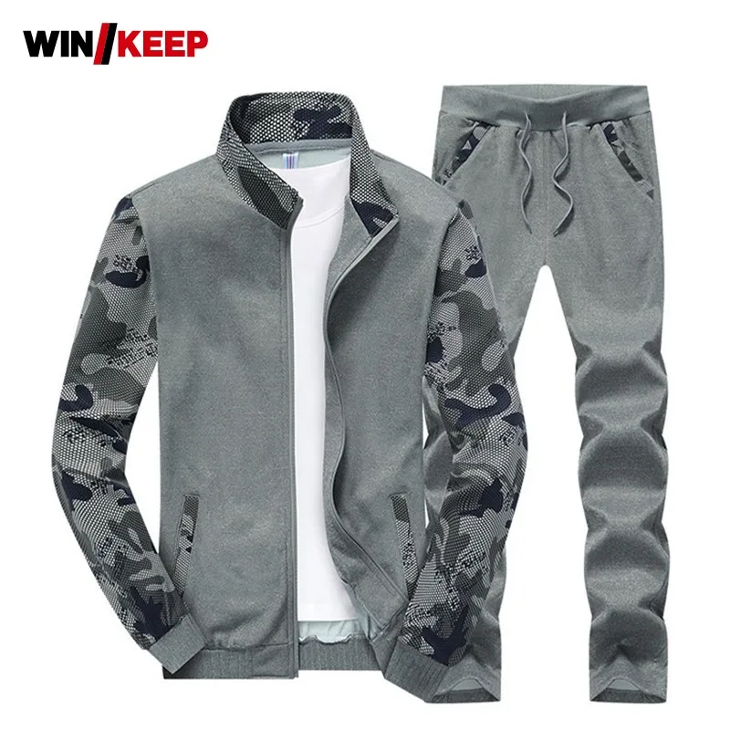 Camouflage Tracksuit Men Set Long Sleeve Mens Sportswear Sets Sweatshirts Running Tops Pant