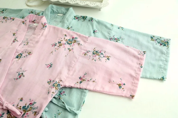 Для женщин хлопковые пижамы Винтаж набор кимоно юката Цветочный комплект милый домашняя одежда для 2018 новые летние