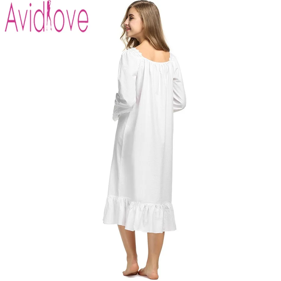 Avidlove женское белое платье для сна хлопковая ночная рубашка с длинным рукавом