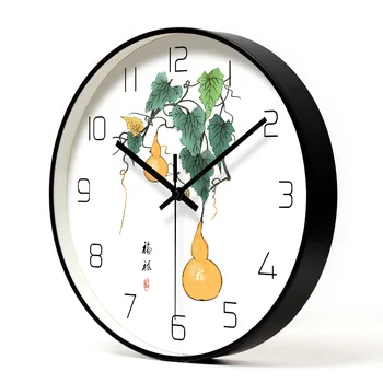 

Chinese Element Metal Clock Household Mute Living Room Bedroom Minimalist Modern Decorative Wall Watch Quartz Round Clocks
