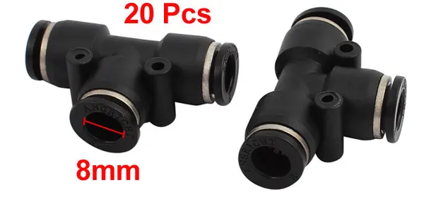 20Pcs T Type A107 Pneumatic Air 3 Way Quick Fittings Connector 8mm Tube Hose
