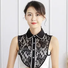 Женская Лоскутная кружевная Цветочная пуговица Половина Рубашка с фальшивым воротником Питер выдалбливают Пэн съемный воротник колье с искусственным жемчугом куртка с лацканами Топы