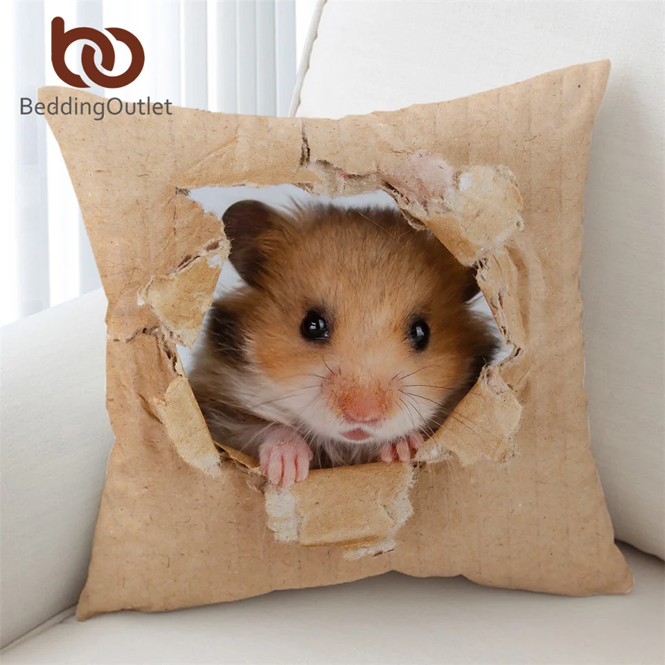 

BeddingOutlet Hamster Cushion Cover Papery Printing Pillowcase 3D Vivid Brown Mouse Decorative Pillow Cover Lovely Home Decor